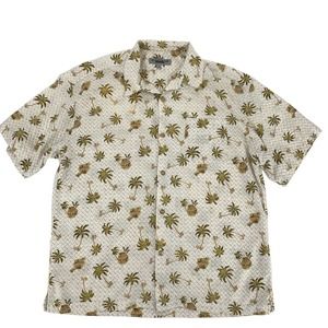 Quick Silver Vintage 90s Mens XL Hawaiian Shirt Palm Tree Huts Vacation USA Made